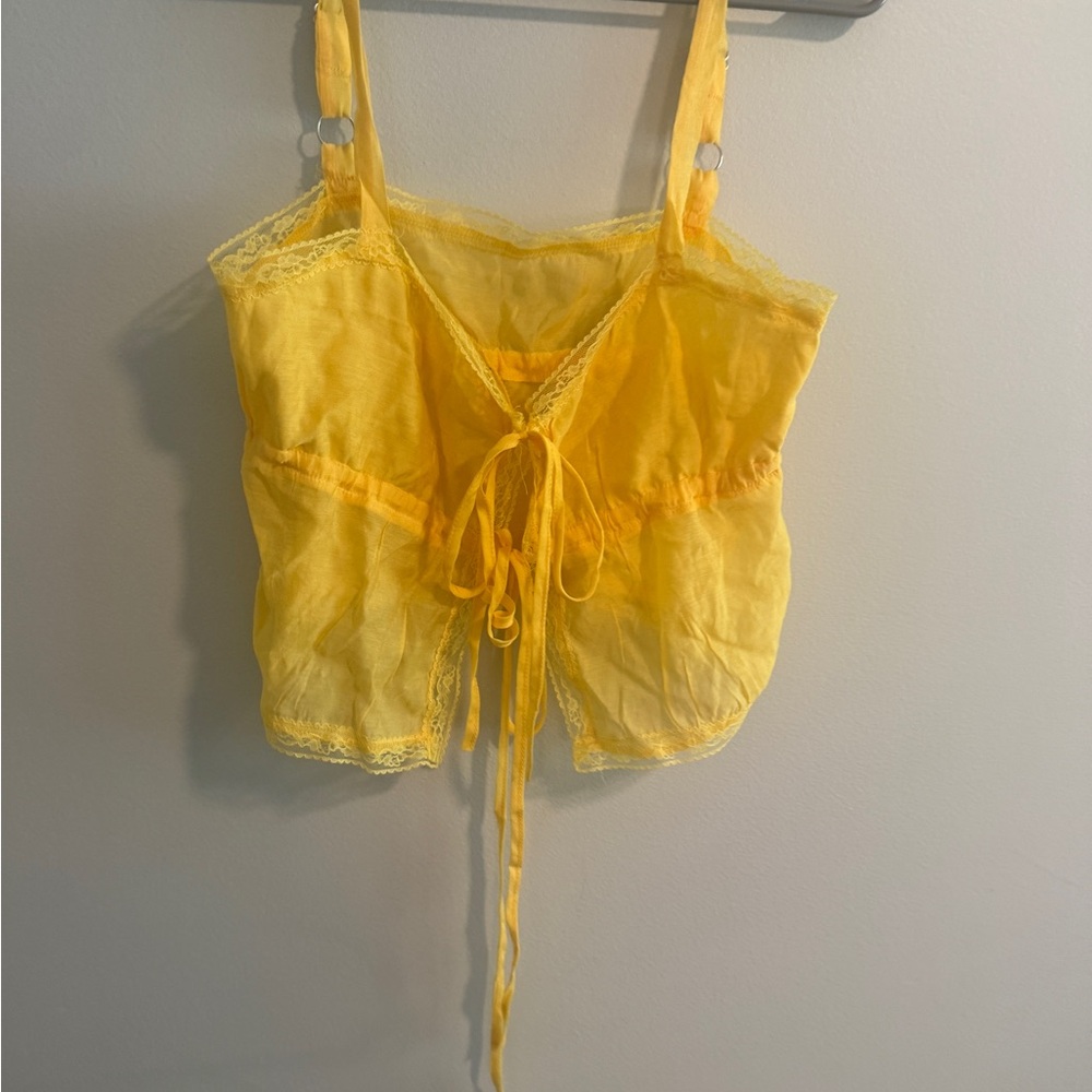 Yellow Lace Trimmed Women's Top